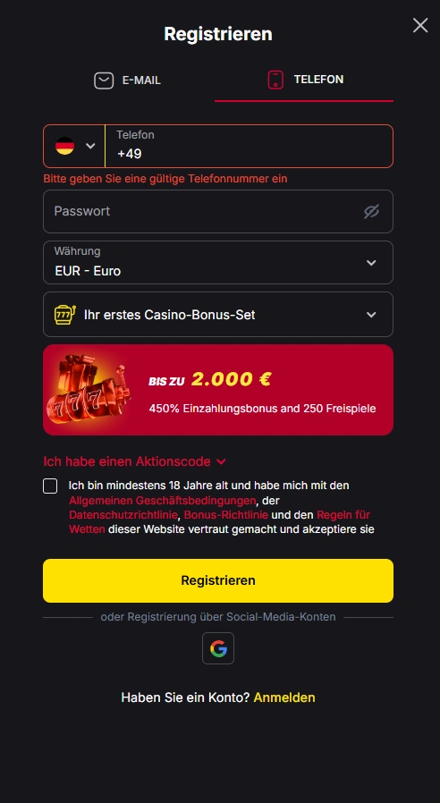 vulkanspiele mobile login page