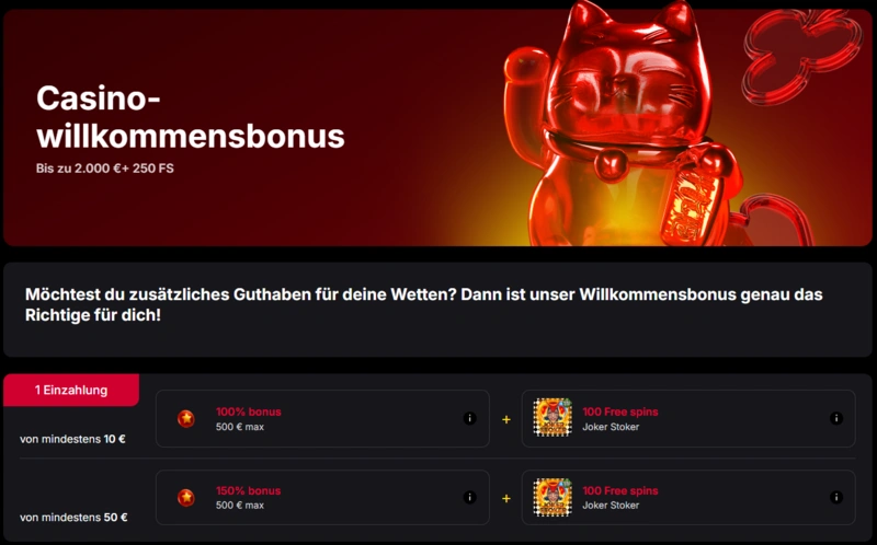 vulkanspiele welcome bonus page